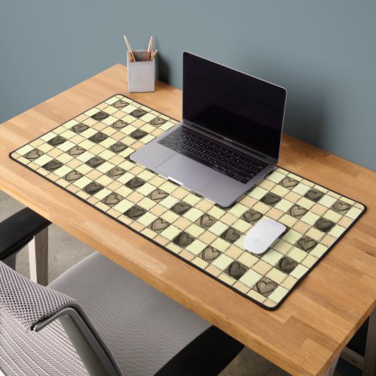 Khaki tan Creme Herzgingham Desk Mat Schreibtischunterlage (Büro 2)