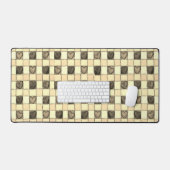 Khaki tan Creme Herzgingham Desk Mat Schreibtischunterlage (Tastatur & Maus)