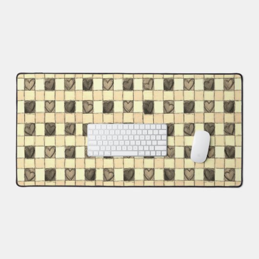 Khaki tan Creme Herzgingham Desk Mat Schreibtischunterlage (Tastatur & Maus)