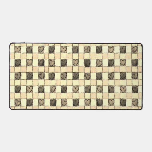 Khaki tan Creme Herzgingham Desk Mat Schreibtischunterlage (Vorderseite)