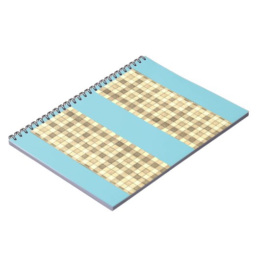 Khaki tan Gingham mit blauem Strip-Notebook Notizblock (Linke Seite)