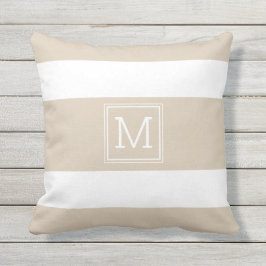 Khaki Tan und weiße Streifen einfache Monogramm-Zo Kissen