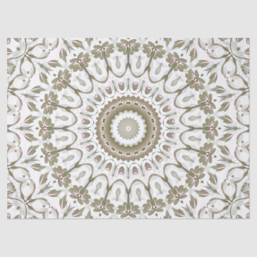 Khaki Taupe White Floral Mandala Seidenpapier (Vorderseite)