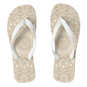 Khaki- und Weiß-Ornamentales Mandala-Muster Badesandalen