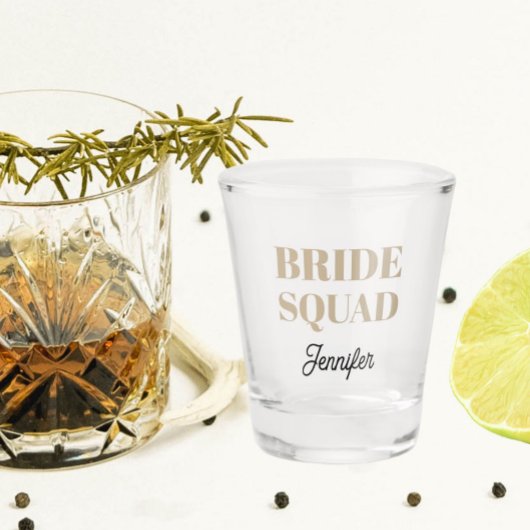 Khaki Wedding Bride Squad Personalized Schnapsglas