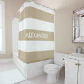 Khaki White Bold Horiz Streifen #3 Monogram Duschvorhang (Beispiel)