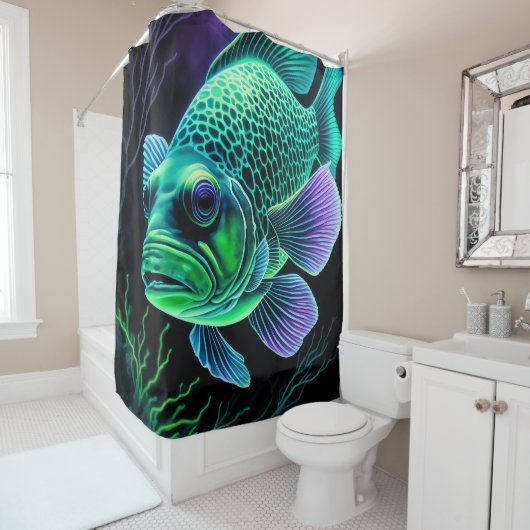 Khalk Zeichnend Fische auf Schwarz Duschvorhang (Beispiel)