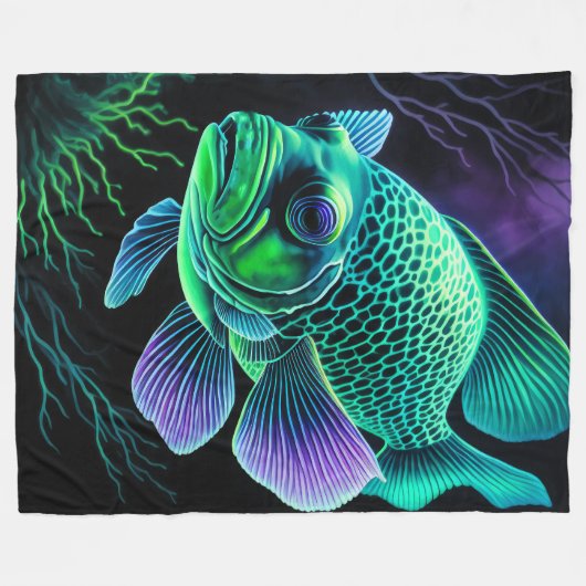 Khalk Zeichnend Fische auf Schwarz Fleecedecke (Vorderseite (Horizontal))