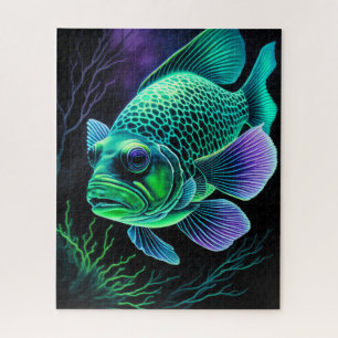 Khalk Zeichnend Fische auf Schwarz Puzzle