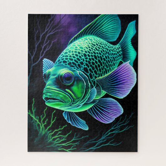 Khalk Zeichnend Fische auf Schwarz Puzzle (Vertikal)