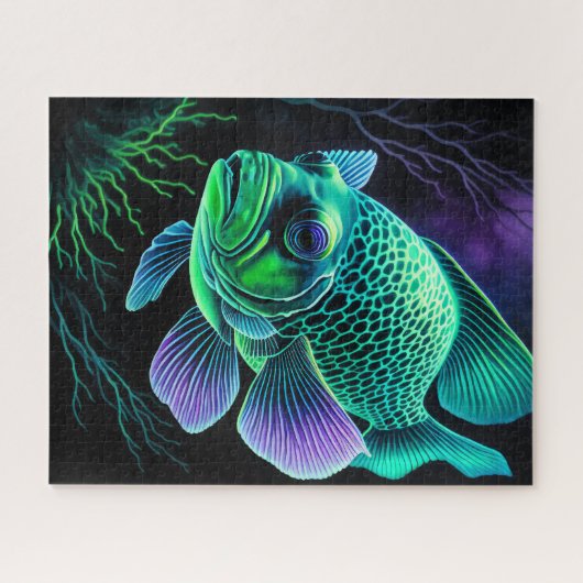 Khalk Zeichnend Fische auf Schwarz Puzzle (Horizontal)