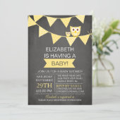 Khalkboard Bunting Owl Gender Neutral Baby Dusche Einladung (Stehend Vorderseite)