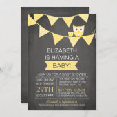 Khalkboard Bunting Owl Gender Neutral Baby Dusche Einladung (Vorne/Hinten)