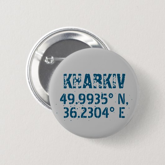 Kharkiv Ukraine Latitude & Longitude beunruhigt Button (Vorne & Hinten)