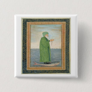 Khawa Khizir Khan Reiten auf einem Fisch, vom Button