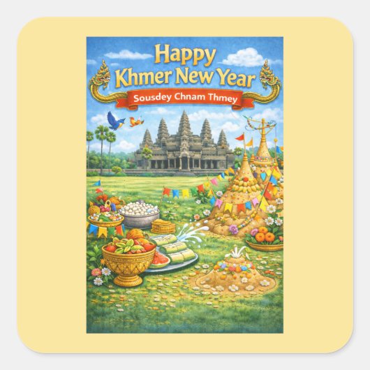  Khmer New Year Celebration-Sousdey Chnam Thmey Quadratischer Aufkleber (Vorderseite)