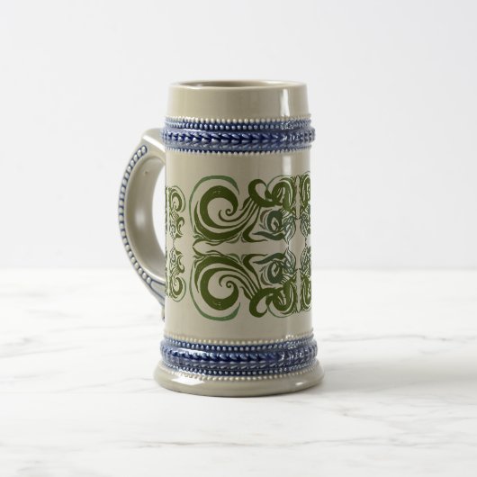 Khokhloma Green Folk Art Curly Pattern Bierglas (Vorderseite Links)