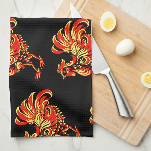 Khokhloma Hahn Geschirrtuch (Viertel Falte)