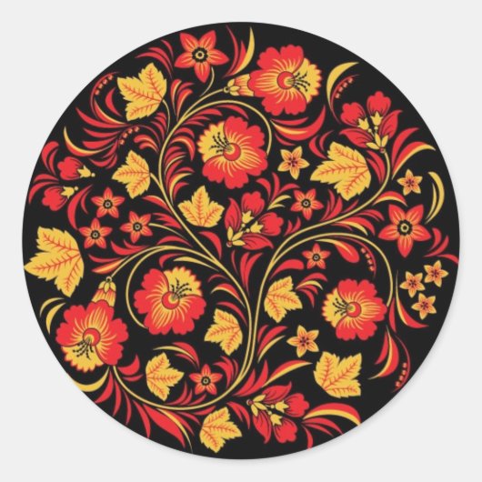 Khokhloma (Hohloma) Russische Kunstwerkstätten Runder Aufkleber (Vorderseite)