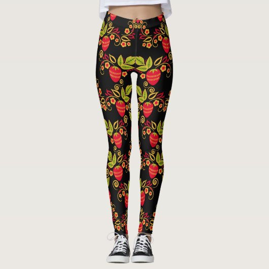 Khokhloma Russian Berries: Traditioneller Stil Leggings (Vorderseite)