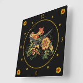 Khokhloma ~ Russian Folk Art ~Bird & Flower ~   Quadratische Wanduhr (Winkel)