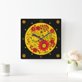 Khokhloma ~ Russian Folk Art ~ Flowers ~ Quadratische Wanduhr (Zuhause)
