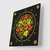 Khokhloma ~ Russische Volkskunst ~ Blume Quadratische Wanduhr (Winkel)