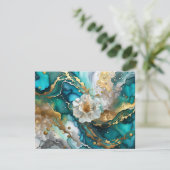 KHS Abstrakt Blue and Gold Floral Grußkarte Dankeskarte (Stehend Vorderseite)