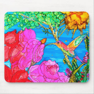 KHS Wunderschöne florale Kolibri-Mauspad Mousepad