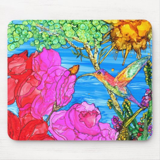 KHS Wunderschöne florale Kolibri-Mauspad Mousepad (Vorne)