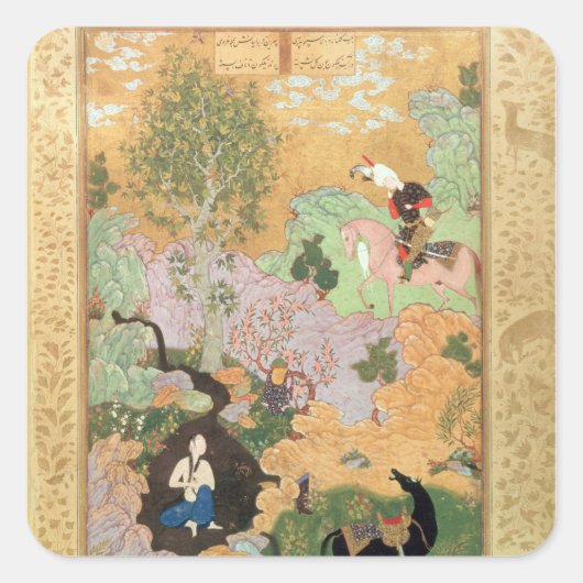 Khusrau sieht Shirin in einem Bach Quadratischer Aufkleber (Vorderseite)