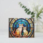 KI-Fleckglas-Katzen Postkarte (Stehend Vorderseite)