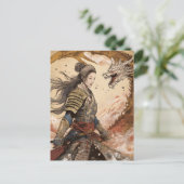 KI-Frau Samurai und Drache Postkarte (Stehend Vorderseite)