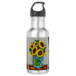 KI-generierte Sonnenblumen im Mason-Glas Edelstahlflasche