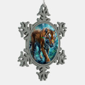 KI-generierte Tiger-Kunst Schneeflocken Zinn-Ornament (Links)