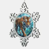 KI-generierte Tiger-Kunst Schneeflocken Zinn-Ornament (Rechts)