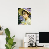 KI-generiertes schönes Blumen-Frauen-Kunstporträt Poster (Heimbüro)
