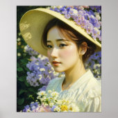 KI-generiertes schönes Blumen-Frauen-Kunstporträt Poster (Vorne)
