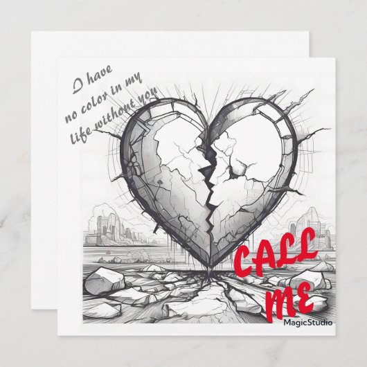 KI - herunterladbare Schwarz-Weiß-gebrochene Herzk Einladung (Vorne/Hinten)