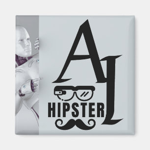 KI-Hipster mit Wearable Glasses und Mustache Magnet