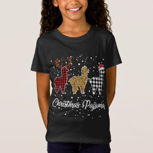 Ki Niedlich Llama Christmas Pajama Leopard Kariert T-Shirt (Vorderseite)