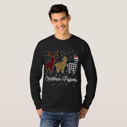 Ki Niedlich Llama Christmas Pajama Leopard Kariert T-Shirt (Vorne ganz)
