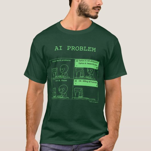 KI-Problem v.2.1 Grün monochrom T-Shirt (Vorderseite)