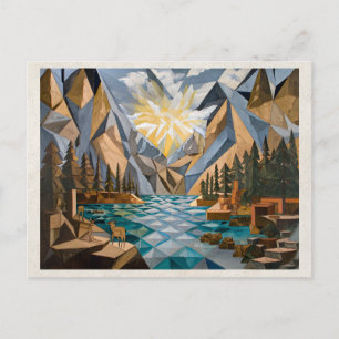 KI-Remix-Kunstwerk Kubismus Berge Postkarte