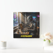 KI-Roboter Cyborg Androidin Frau Laptop Computer Quadratische Wanduhr (Zuhause)