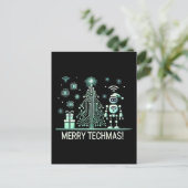 KI-Roboter mit Tech-Weihnachtsbaum – Frohe Tech-We Postkarte (Stehend Vorderseite)
