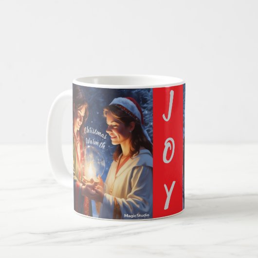 KI Weihnachtswärme und Freude Tasse oder Cup (Vorderseite Links)