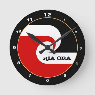 Kia Ora & Maori Flag Neuseeland Mode / Sport Runde Wanduhr