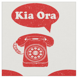 Kia Ora Te Reo Maori Language Retro Telefon Stoff
