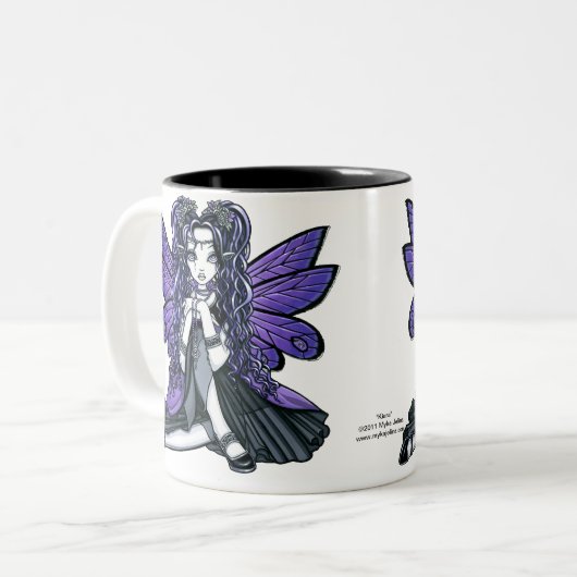 "Kiara" lila gotischer Schmetterlings-feenhafte Zweifarbige Tasse (Vorderseite Links)